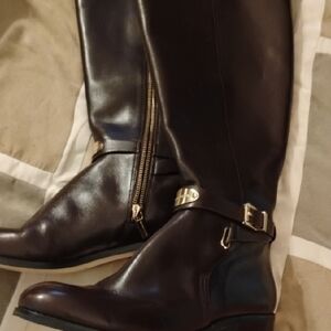 MICHAEL Michael Kors Over the Knee Boots - Brown with Gold Accents